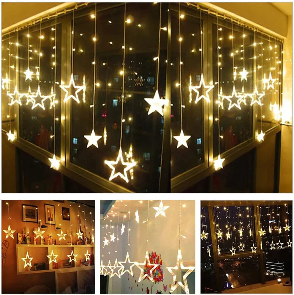3385 12 Stars LED Curtain String Lights with 8 Flashing Modes for Home Decoration, Diwali & Wedding LED Christmas Light Indoor and Outdoor Light ,Festival Decoration (Warm White) 3385 12 Stars LED Curtain String Lights with 8 Flashing Modes for Home Decoration, Diwali & Wedding LED Christmas Light Indoor and Outdoor Light ,Festival Decoration (Warm White)